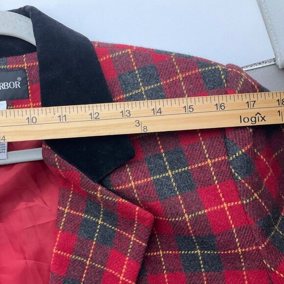 VTG Sag Harbor 10 Red Plaid Wool Bl Blazer Velvet Preppy Old Money Academia - Picture 6 of 10